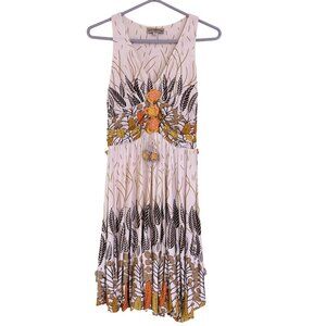 Paola Poggi Women's White Floral Embroidered Beaded Stretch Midi Dress Size 34